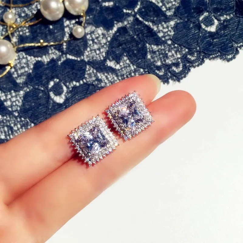 Princess Cut 925 Sterling Silver Studs