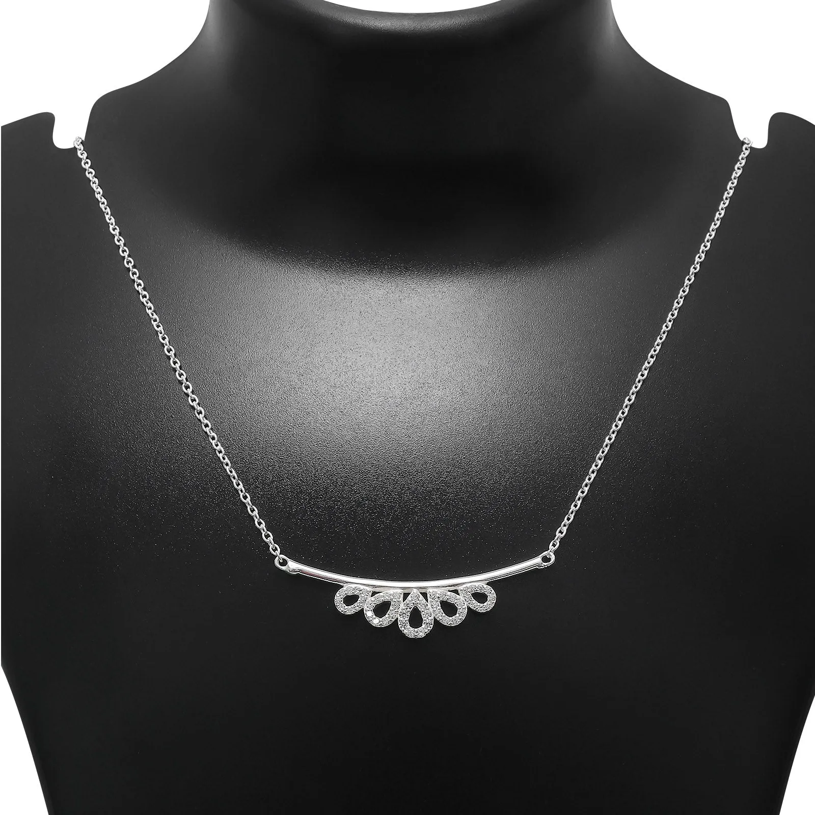 Pure Silver Necklace - Dew Drop Cubic Zirconia Pendant Necklace