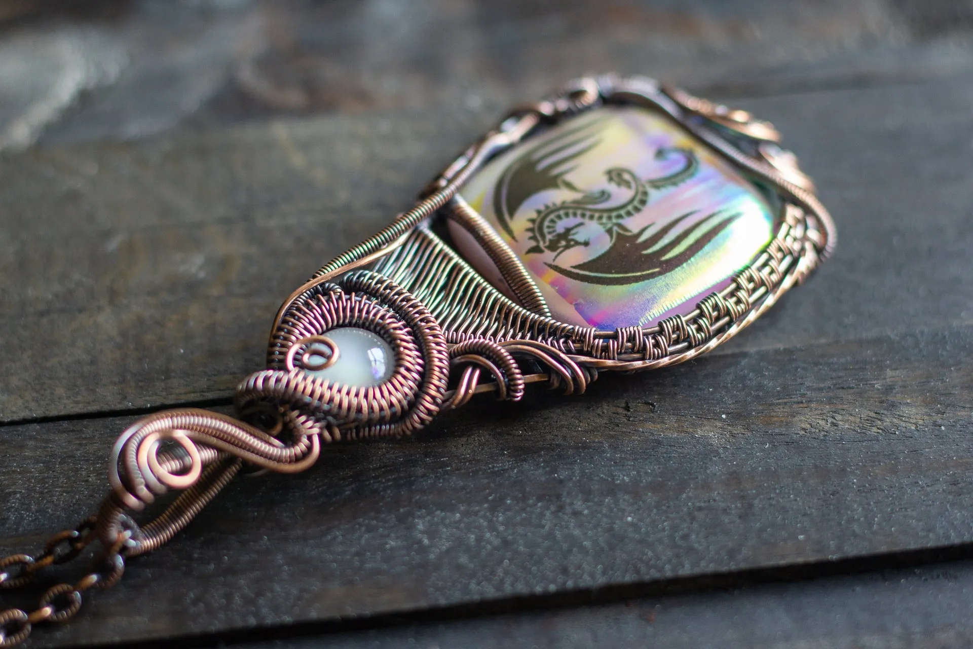"Dragon Rising" Copper Pendant with Dichroic Fused Glass