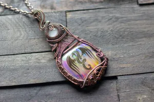 "Dragon Rising" Copper Pendant with Dichroic Fused Glass