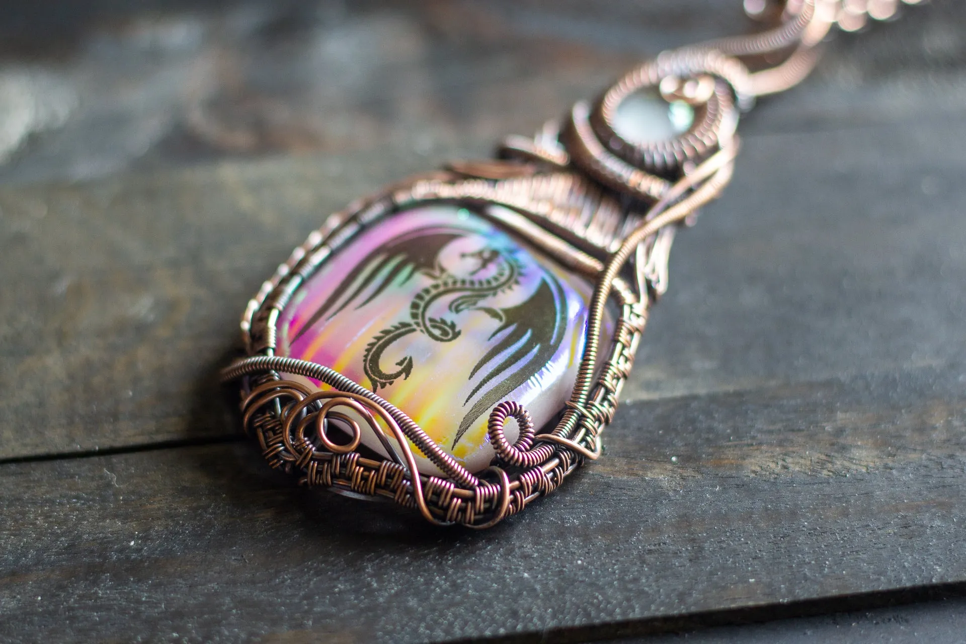 "Dragon Rising" Copper Pendant with Dichroic Fused Glass