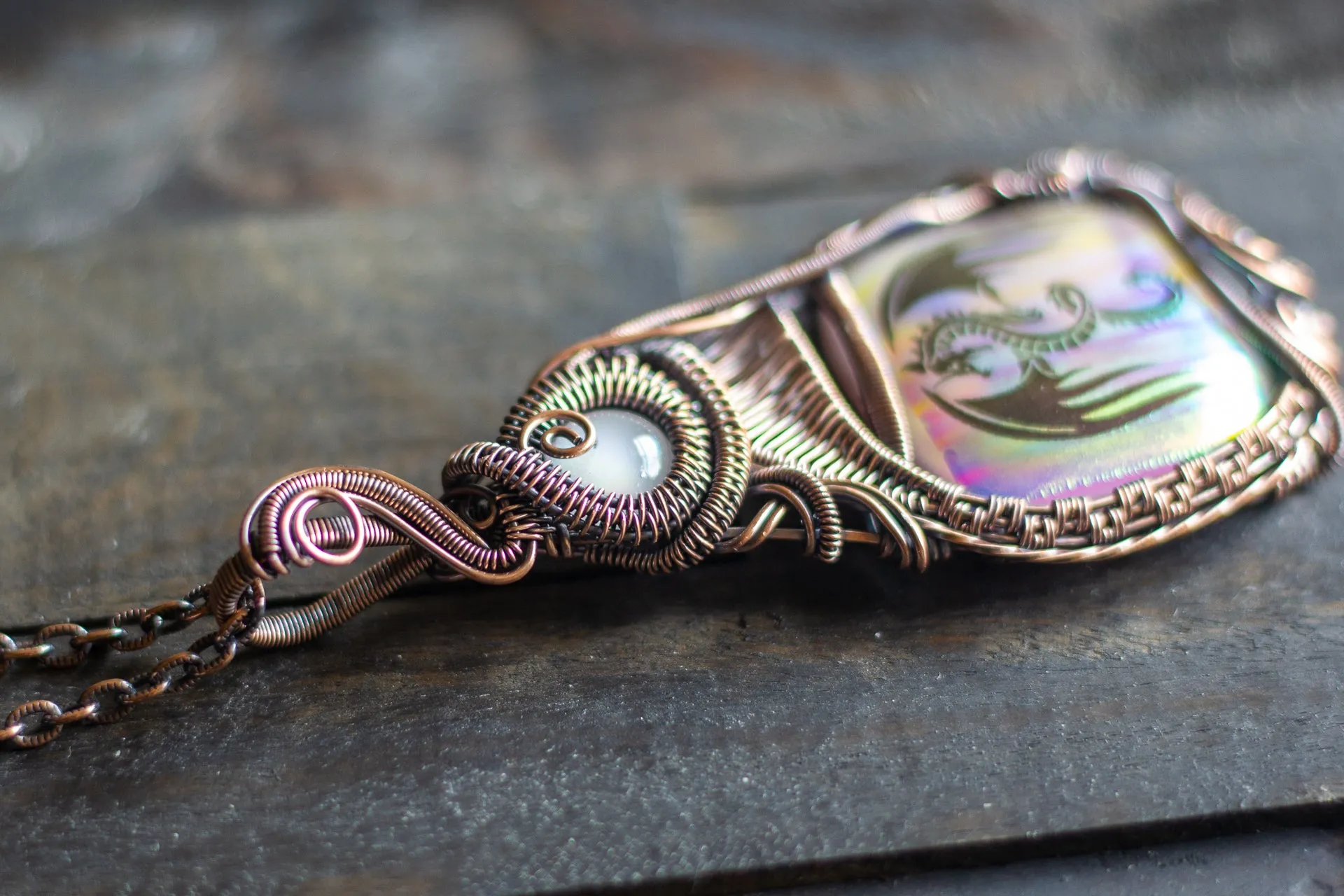 "Dragon Rising" Copper Pendant with Dichroic Fused Glass