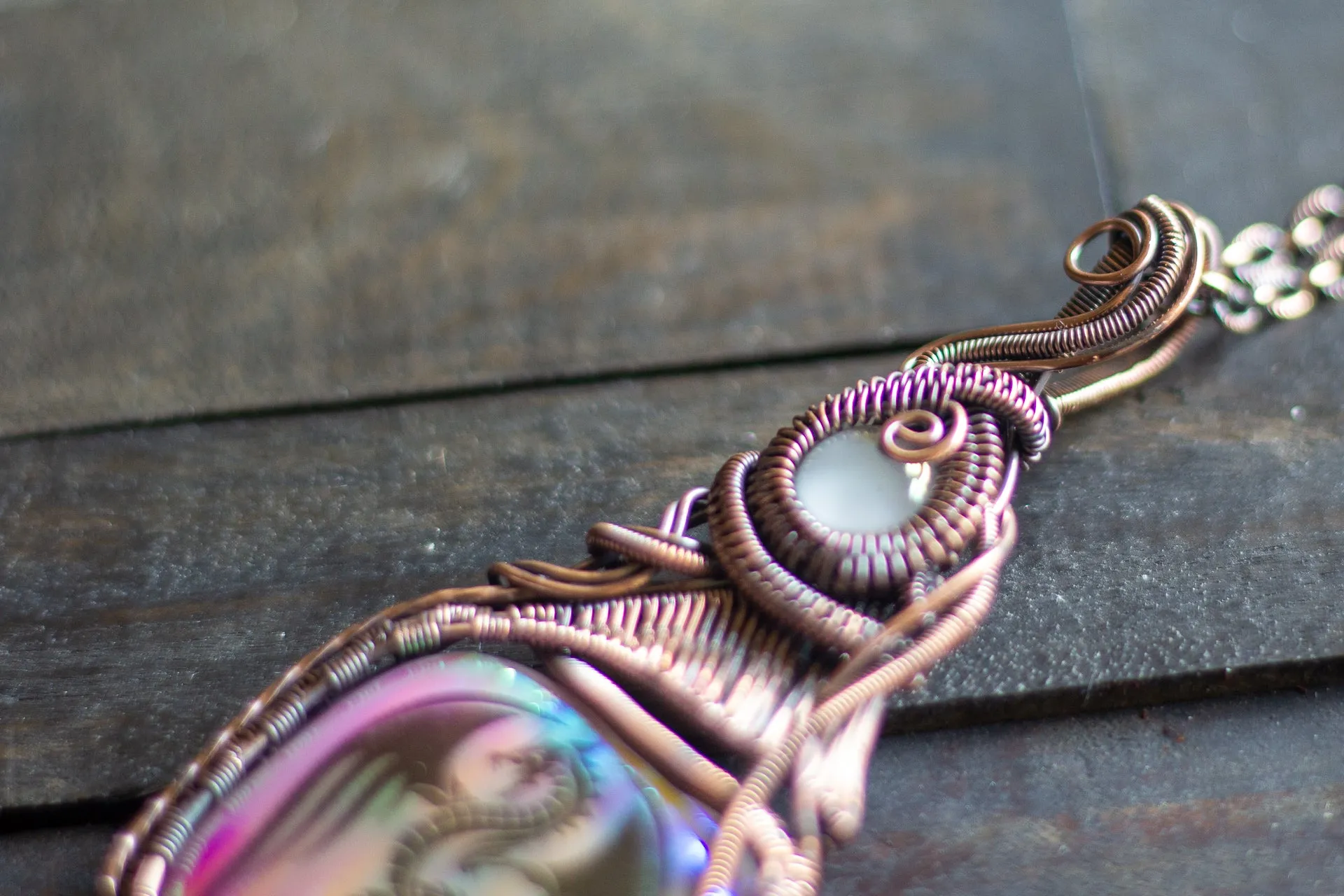 "Dragon Rising" Copper Pendant with Dichroic Fused Glass