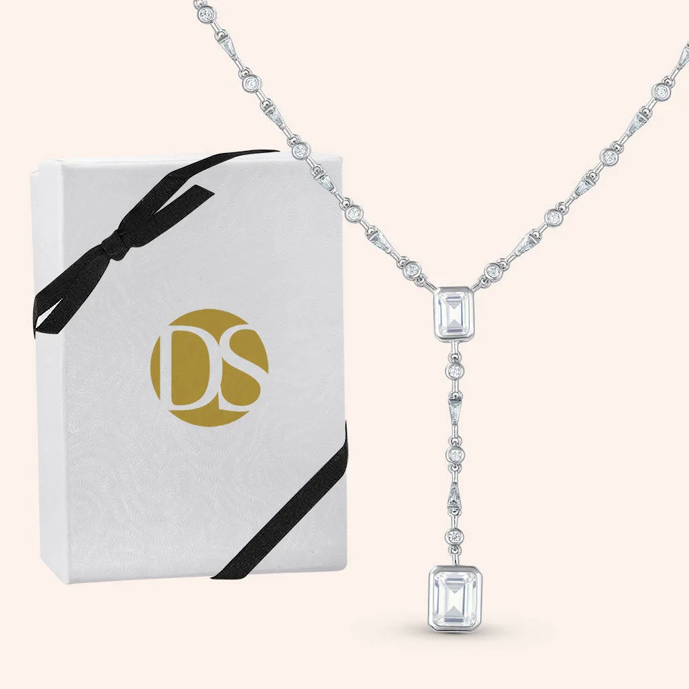 "Exquisite" 6.8CTW Emerald & Baguette Cut "Y" Design Necklace
