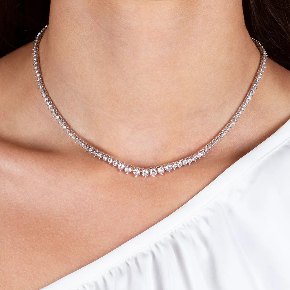 "Unforgettable" 13.5CTW  Graduated Round Cut Stones Princess Setting Infinity Necklace - Includes Extender - Silver