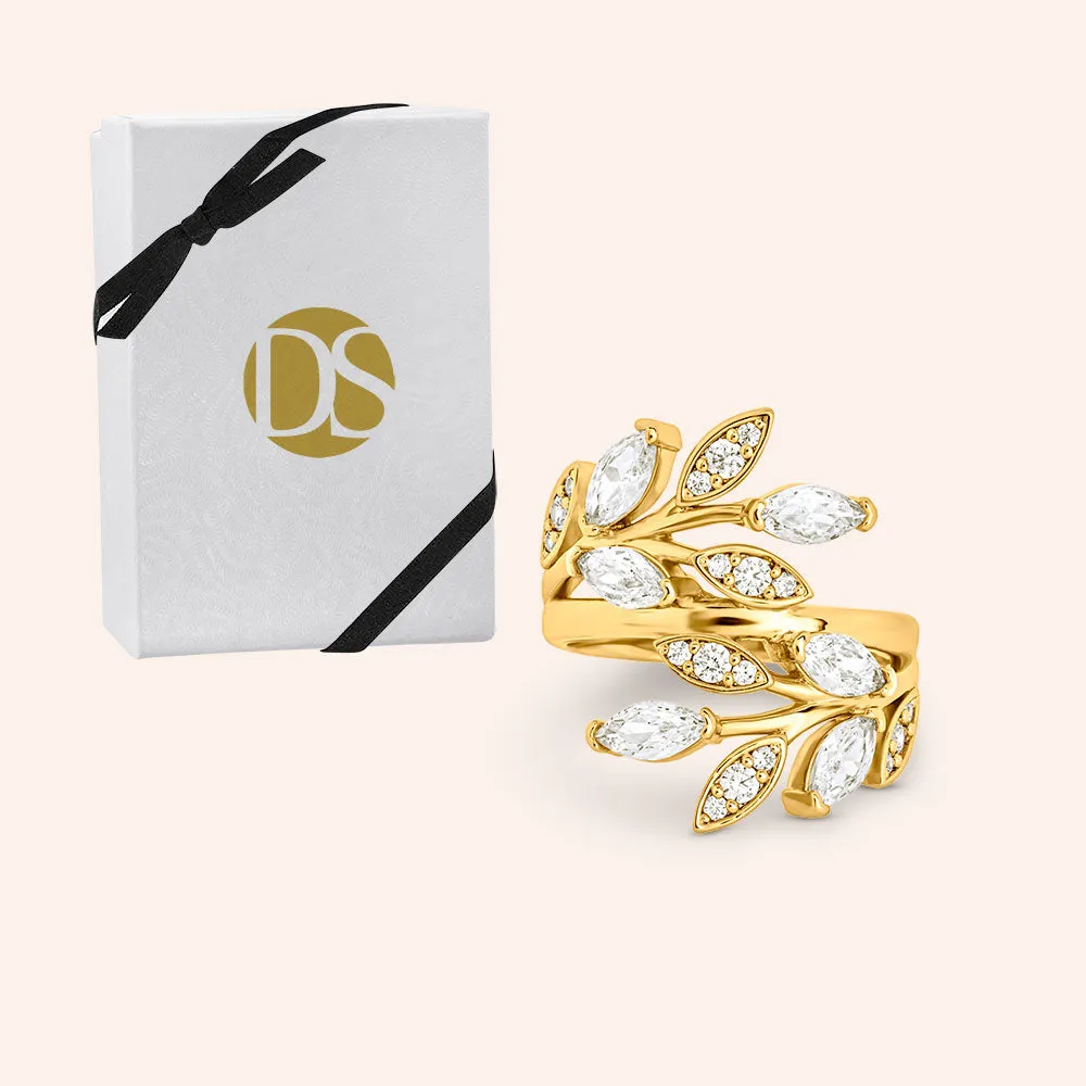 "Vine" 2.9CTW Round & Marquise Cut Leaf Ring