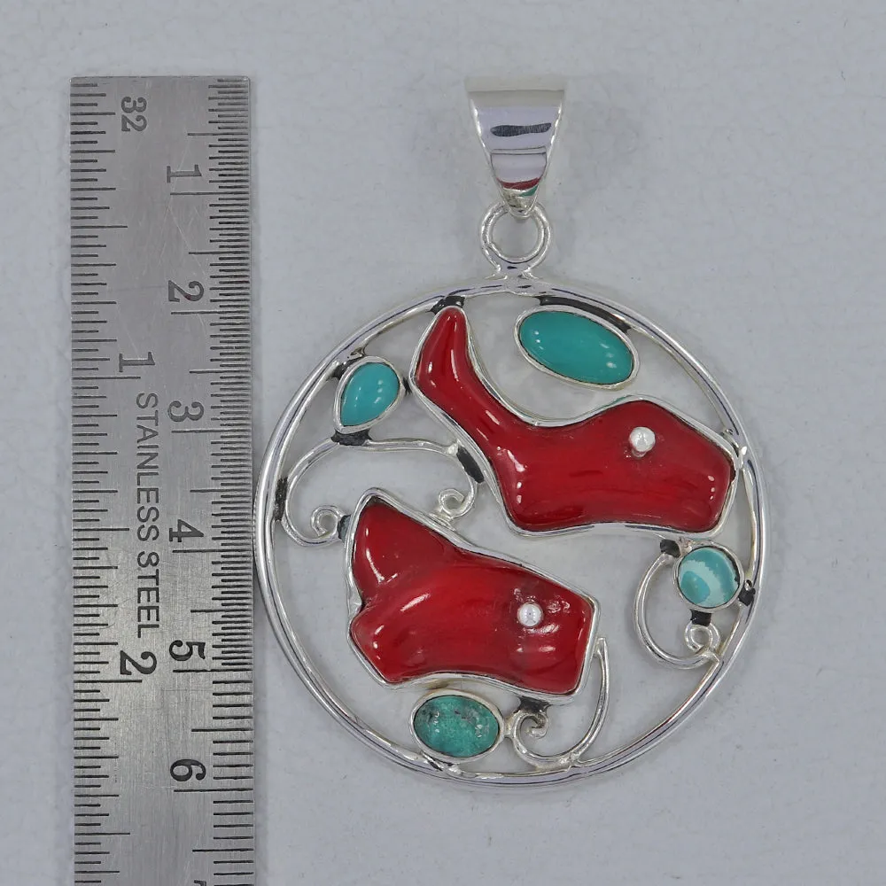 Red Bamboo Coral Silver Pendant
