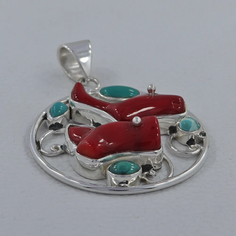 Red Bamboo Coral Silver Pendant