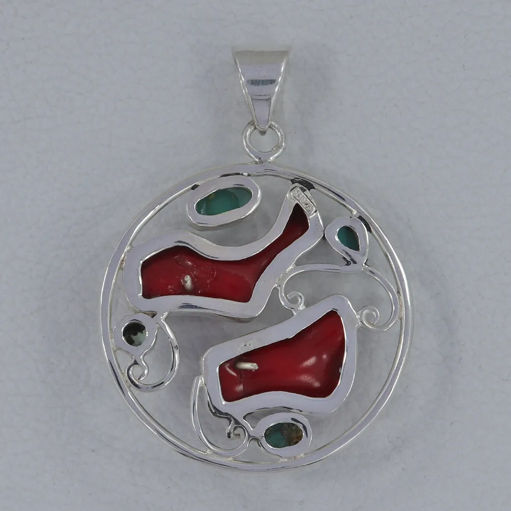 Red Bamboo Coral Silver Pendant