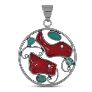 Red Bamboo Coral Silver Pendant
