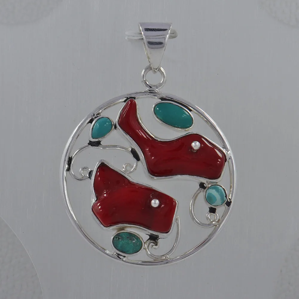 Red Bamboo Coral Silver Pendant