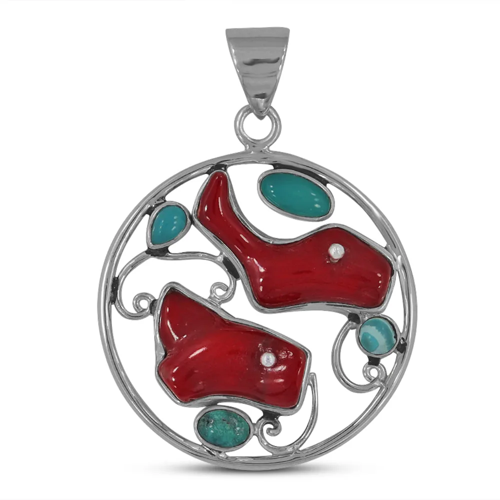 Red Bamboo Coral Silver Pendant