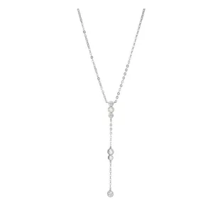 Reign Sterling Silver Rhodium Plated Milgrain Accents CZ Lariat Necklace