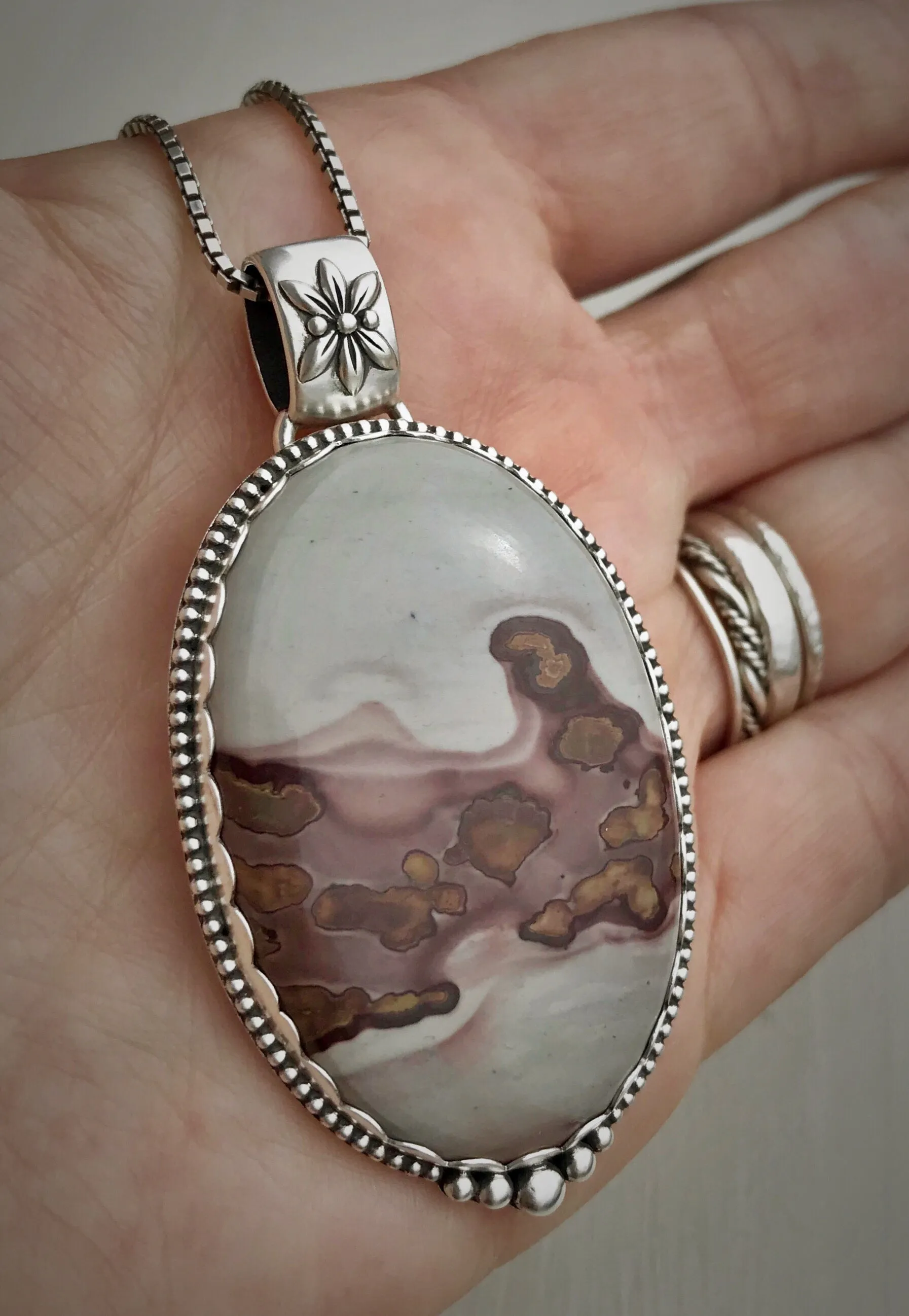 RESERVED: Coffee Bean Jasper Floral Pendant