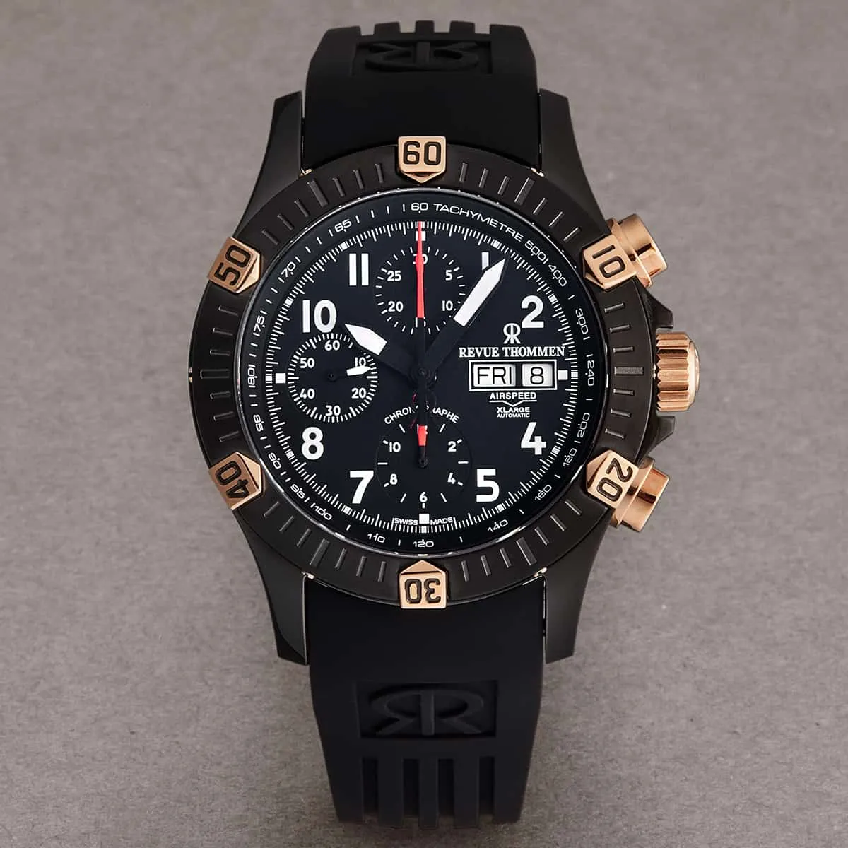 Revue Thommen Men's 16071.6884 'Airspeed' Black Dial Day-Date Chronograph Automatic Watch
