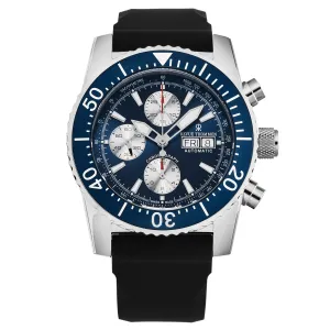 Revue Thommen Men's 17030.6535 'Divers' Blue Dial Day-Date Chronograph Blue Dial Black Rubber Strap Automatic Watch
