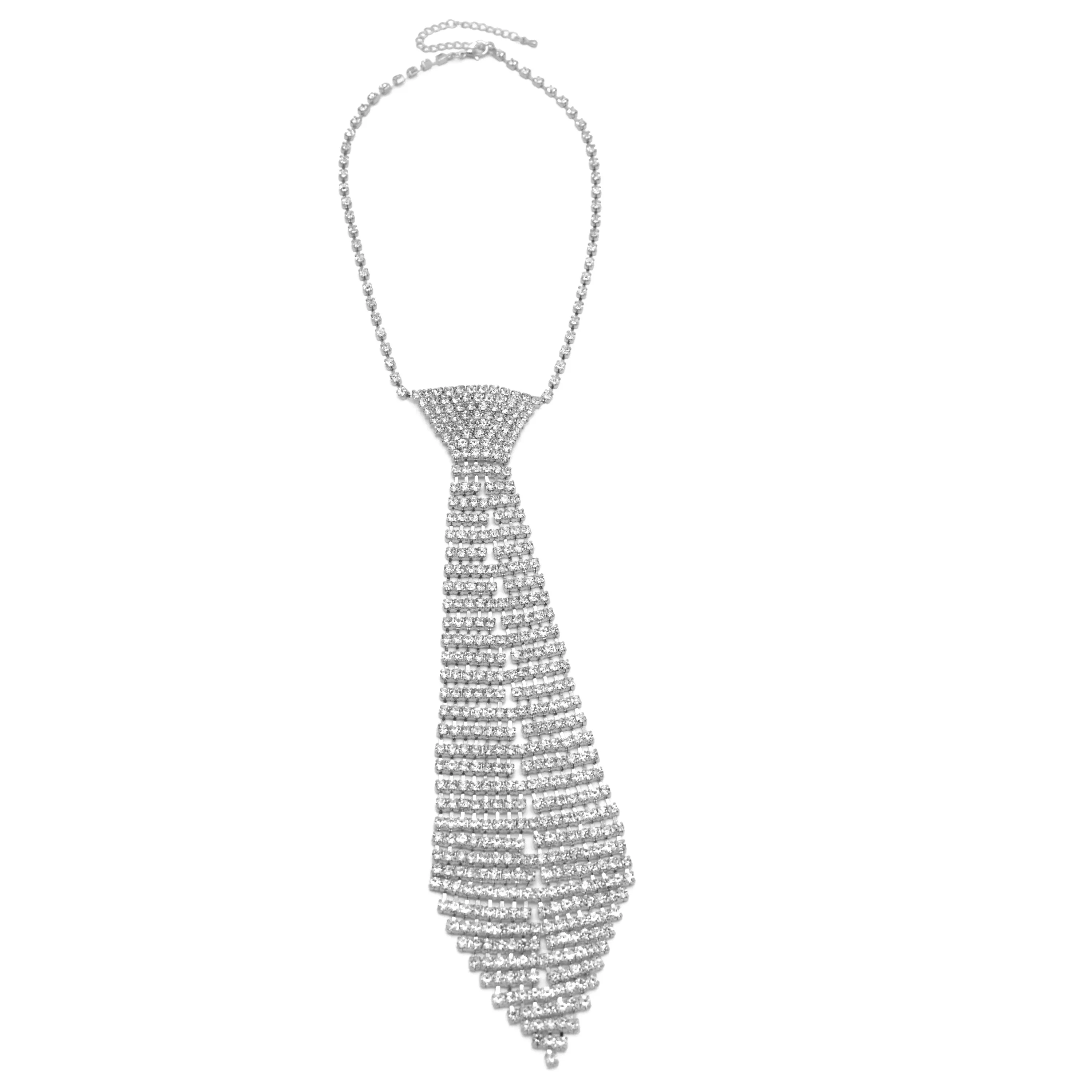 RHINESTONE CRYSTAL TIE LONG TASSEL NECKLACE #SQXX9122601 Women cry tie necklace(TD2-3)