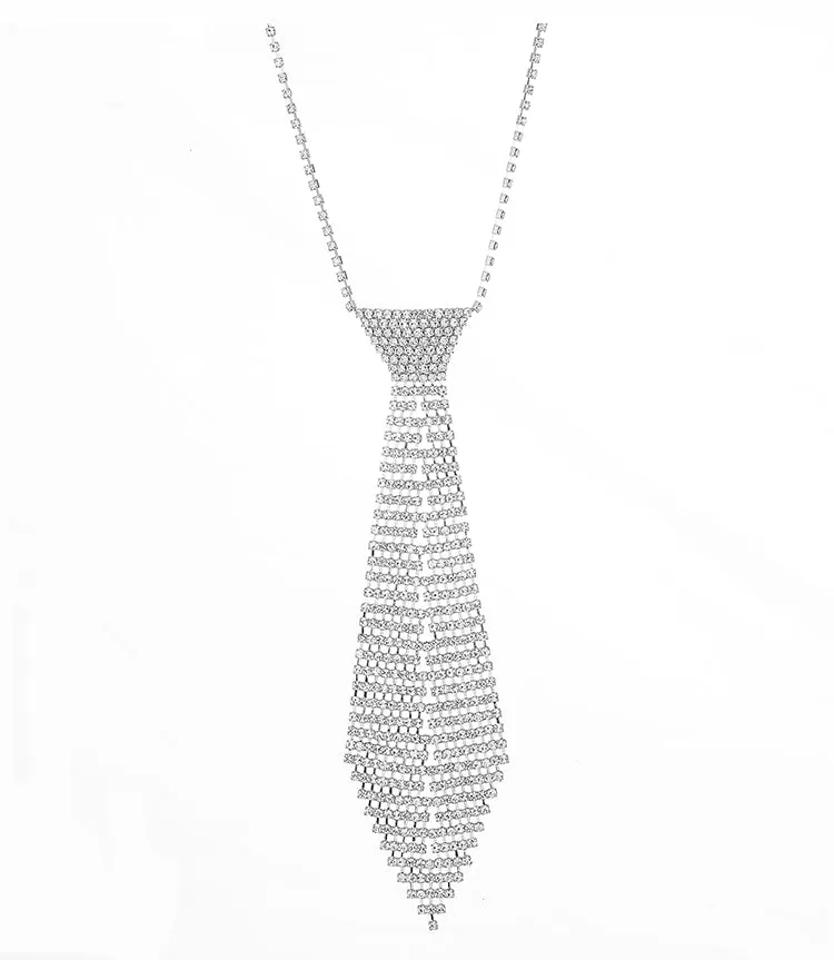 RHINESTONE CRYSTAL TIE LONG TASSEL NECKLACE #SQXX9122601 Women cry tie necklace(TD2-3)