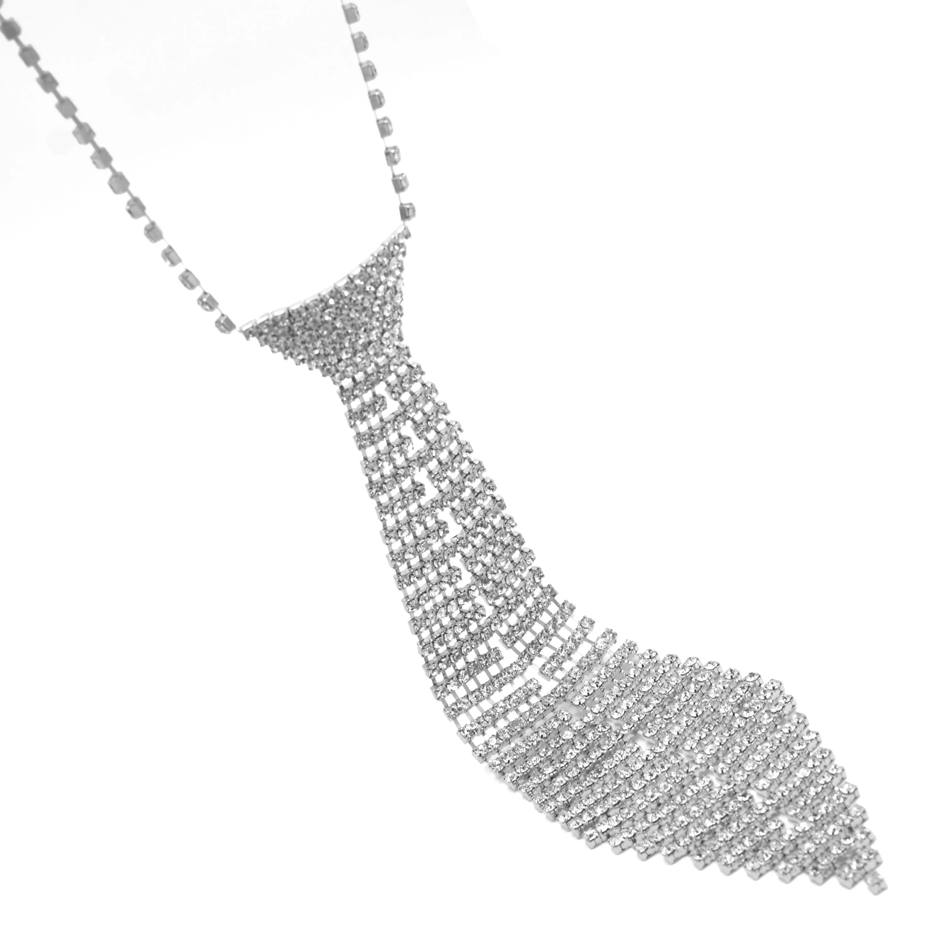 RHINESTONE CRYSTAL TIE LONG TASSEL NECKLACE #SQXX9122601 Women cry tie necklace(TD2-3)