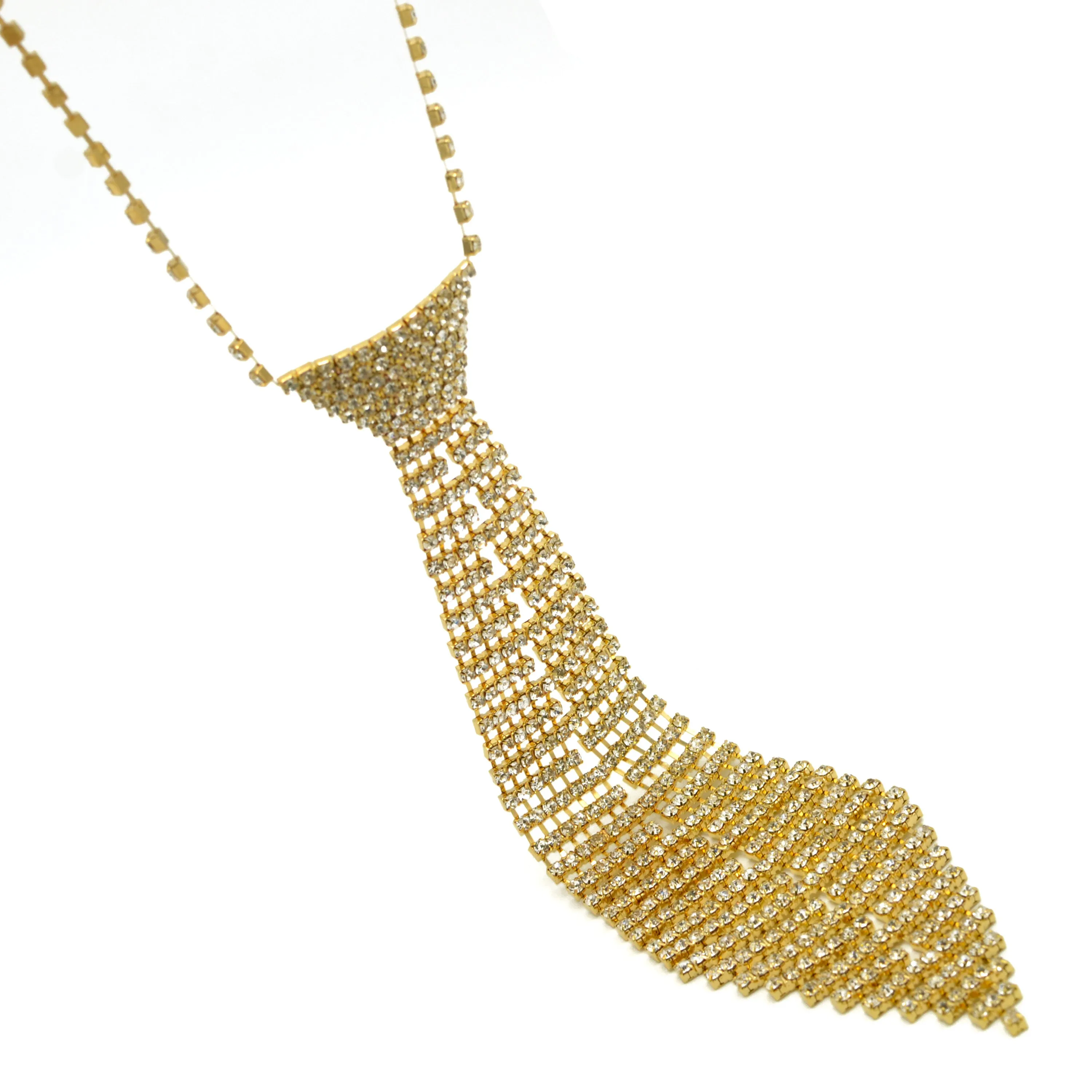 RHINESTONE CRYSTAL TIE LONG TASSEL NECKLACE #SQXX9122601 Women cry tie necklace(TD2-3)