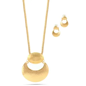 Rhodium Hammered Pendant Snake Chain Necklace And Earrings Set #SQ2223RH2(NB11-NC11)