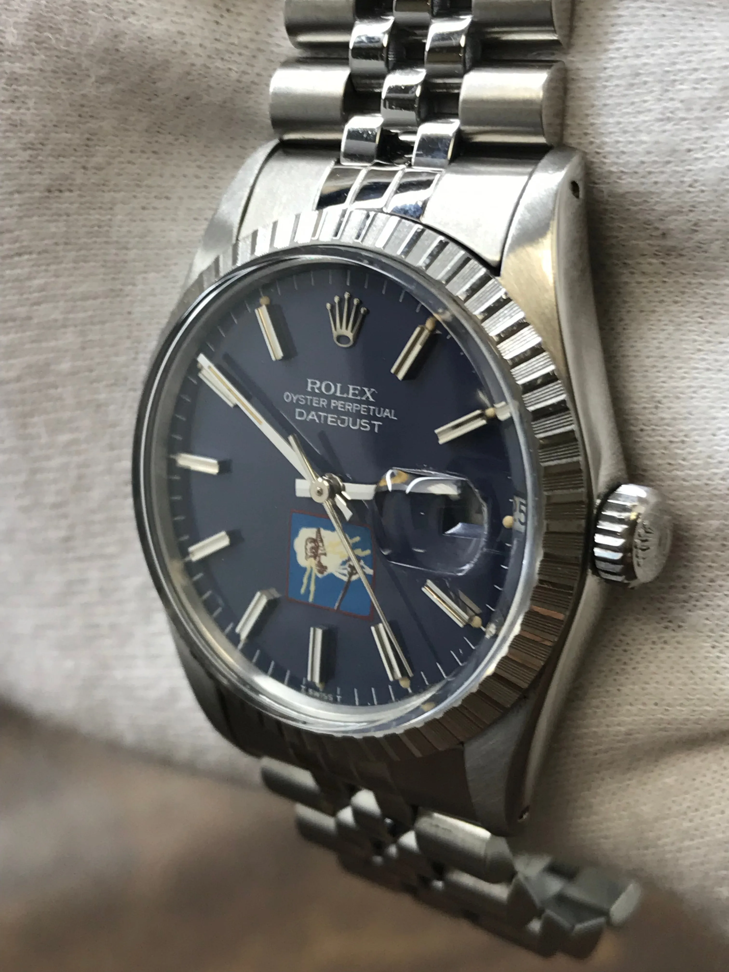Rolex Datejust 36mm 16030 Custom Logo Blue Dial Automatic Watch