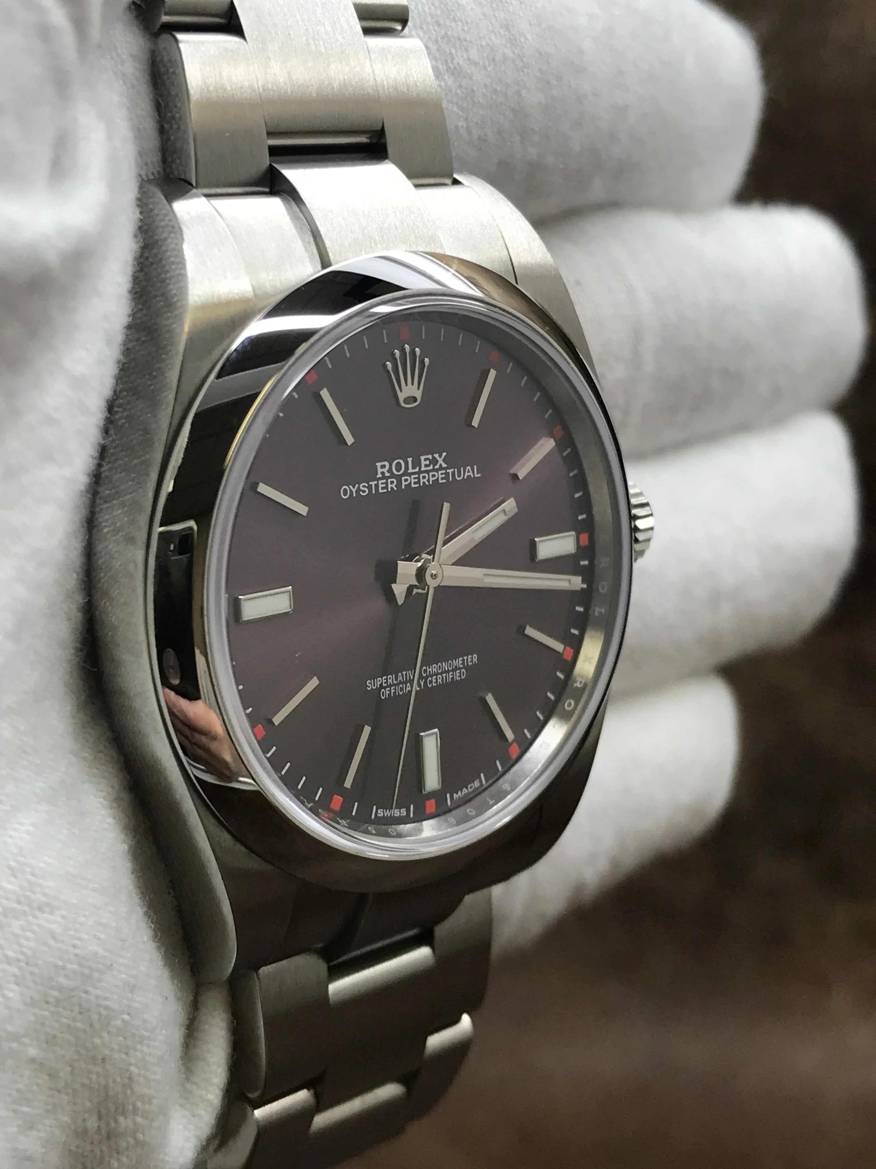 Rolex Oyster Perpetual 39mm 114300 Red Grape Dial Automatic Watch