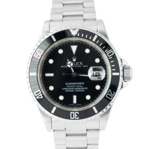 Rolex Submariner Date 40mm Black Dial SWISS MADE Stainless Steel Watch 16610