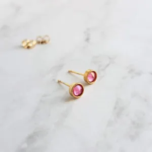 Rose Pink Stud Earrings, little gold stud, light pink stud, opalescent pink, small round rhinestone gem, tiny hypoallergenic stainless steel