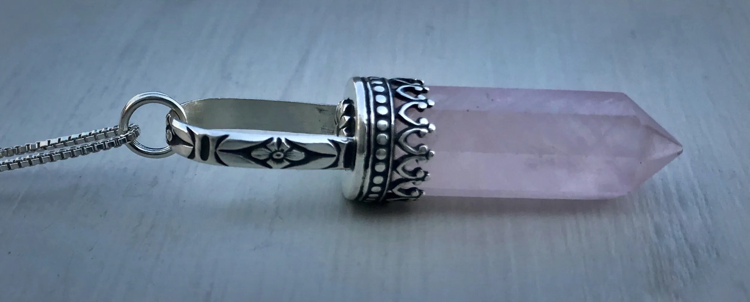 Rose Quartz Floral Point Necklace