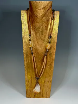 ROUGH CUT CITRINE AND LEATHER STATEMENT NECKLACE  LCN603