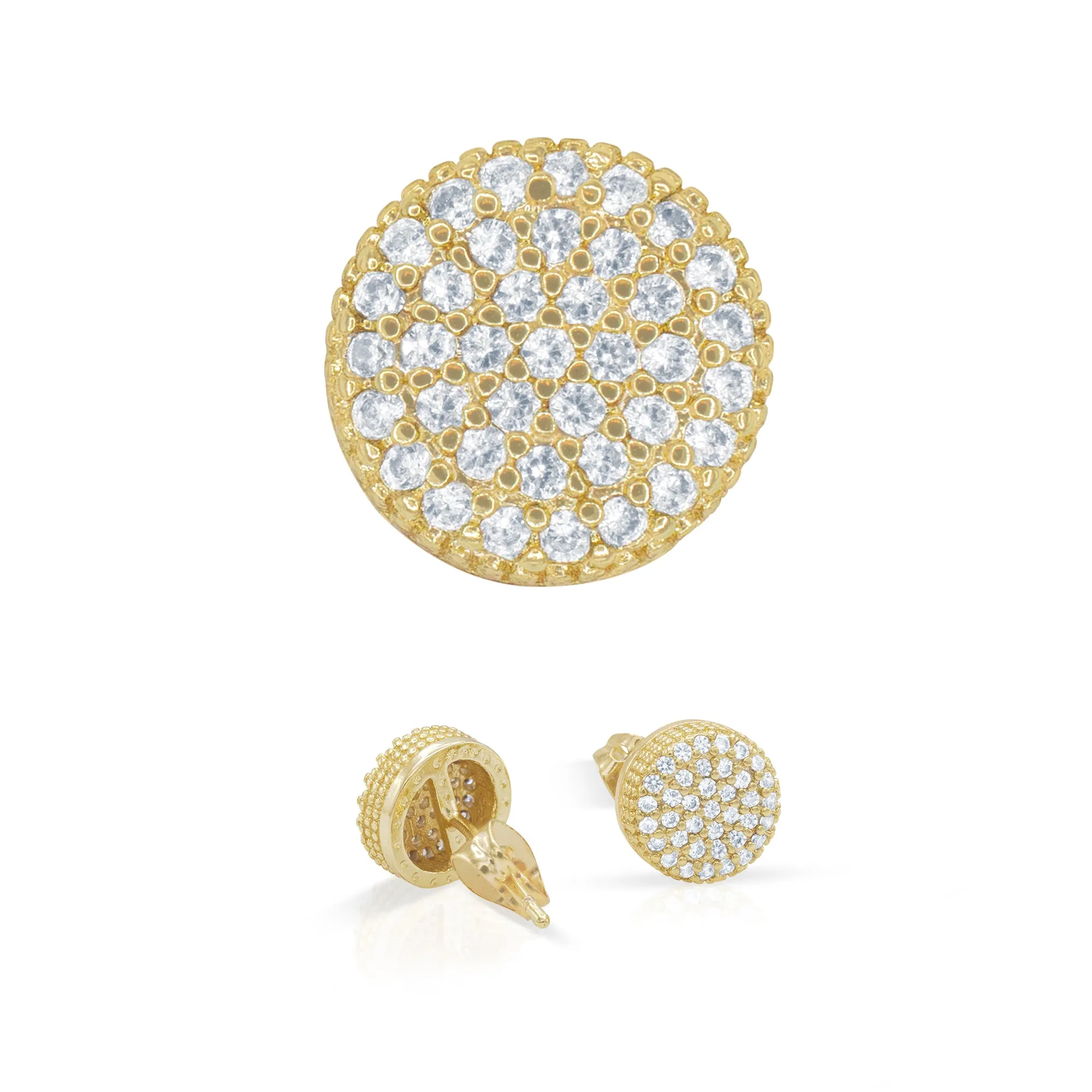 Round 4 Cubic Zirconia Earrings 14K Gold Filled Silver Hip Hop Studs Jewelry Women Men