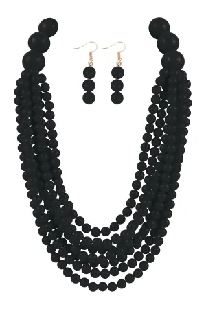 ROUND BEAD LAYERED STATEMENT NECKLACE AND EARRING SET