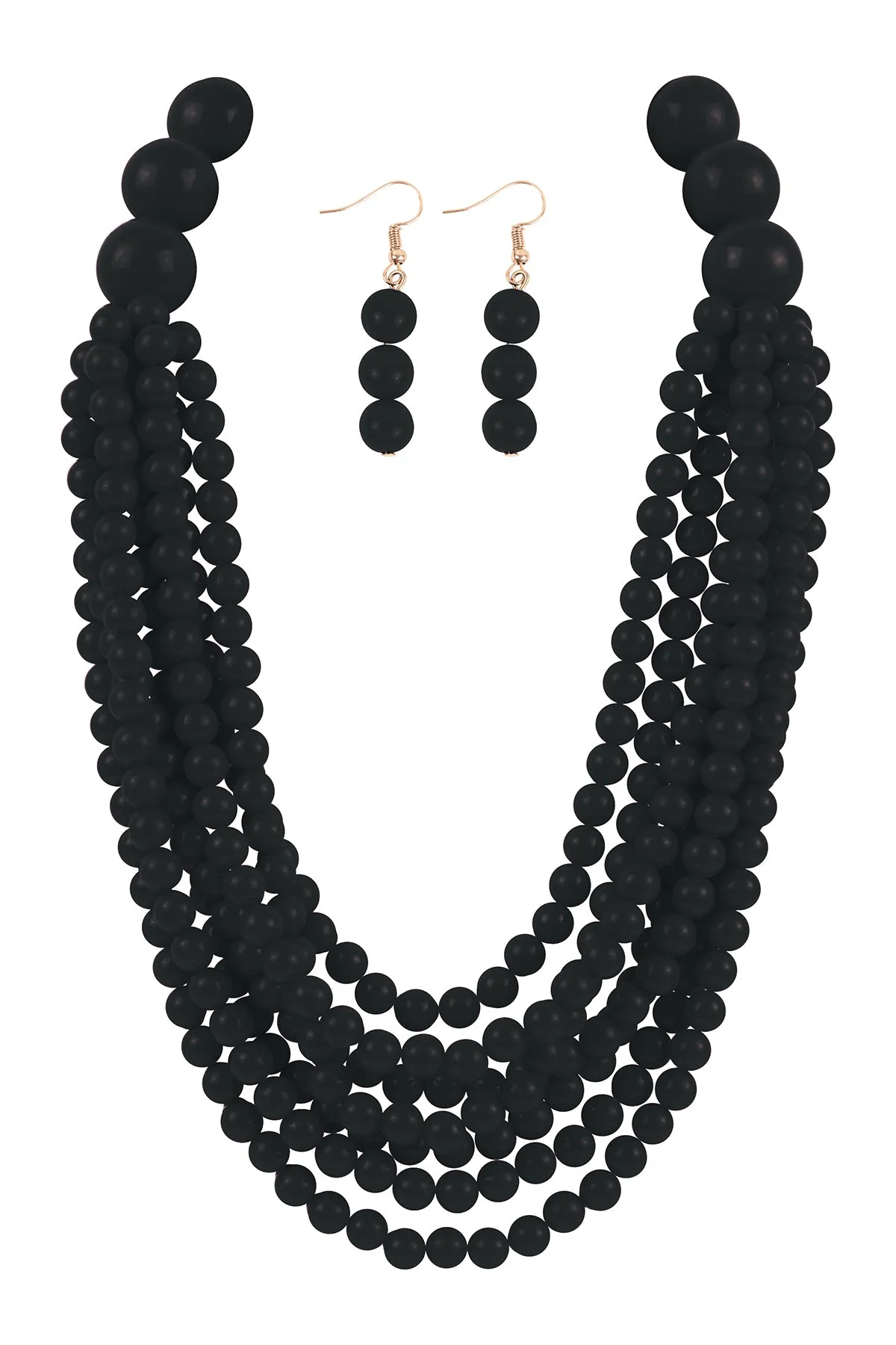 ROUND BEAD LAYERED STATEMENT NECKLACE AND EARRING SET