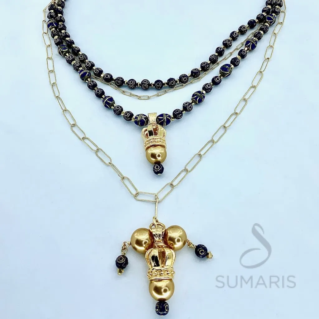ROYAL BLUE CROWNS LIMITED EDITION STATEMENT NECKLACE