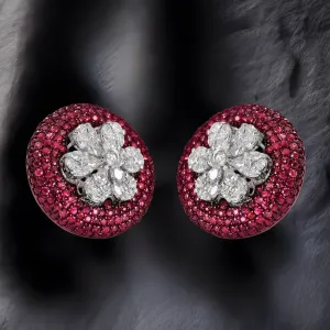 Ruby Studs - Diamond Studs - Cocktail Studs - 925 silver Jewelry , South Indian Jewelry,bridal choker,Indian Wedding Jewelry,pure Silver indian jewelry - SHABURIS