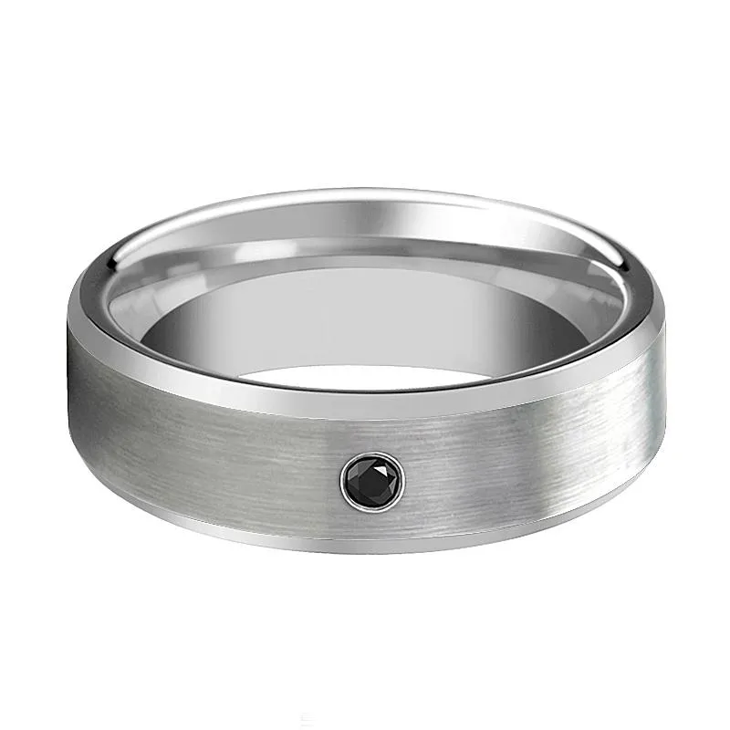 RUDRA | Silver Tungsten Ring with Black Diamond