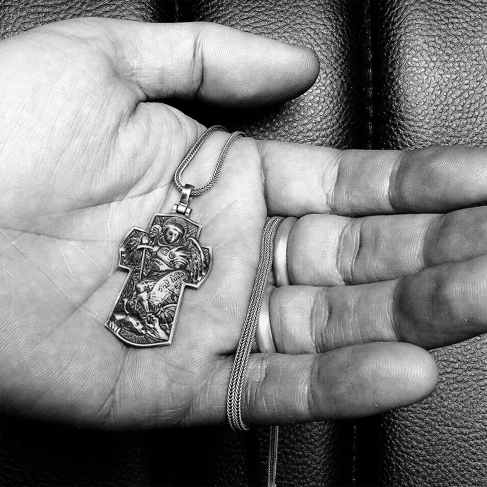 Saint Michael Archangel Silver Cross Necklace Jewelry Gift