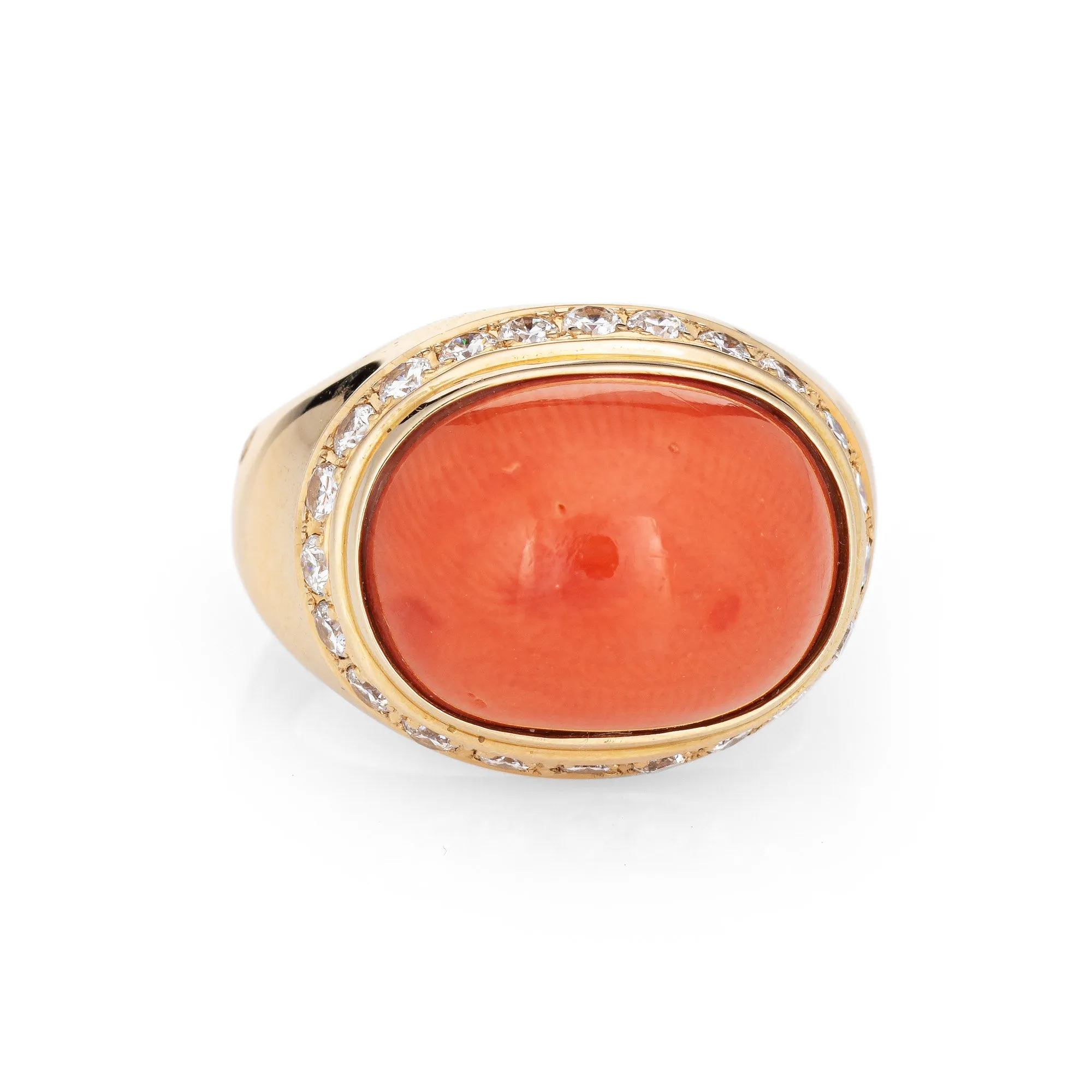 Salmon Coral Diamond Ring Estate 18k Yellow Gold East West Mount Jewelry 5.5