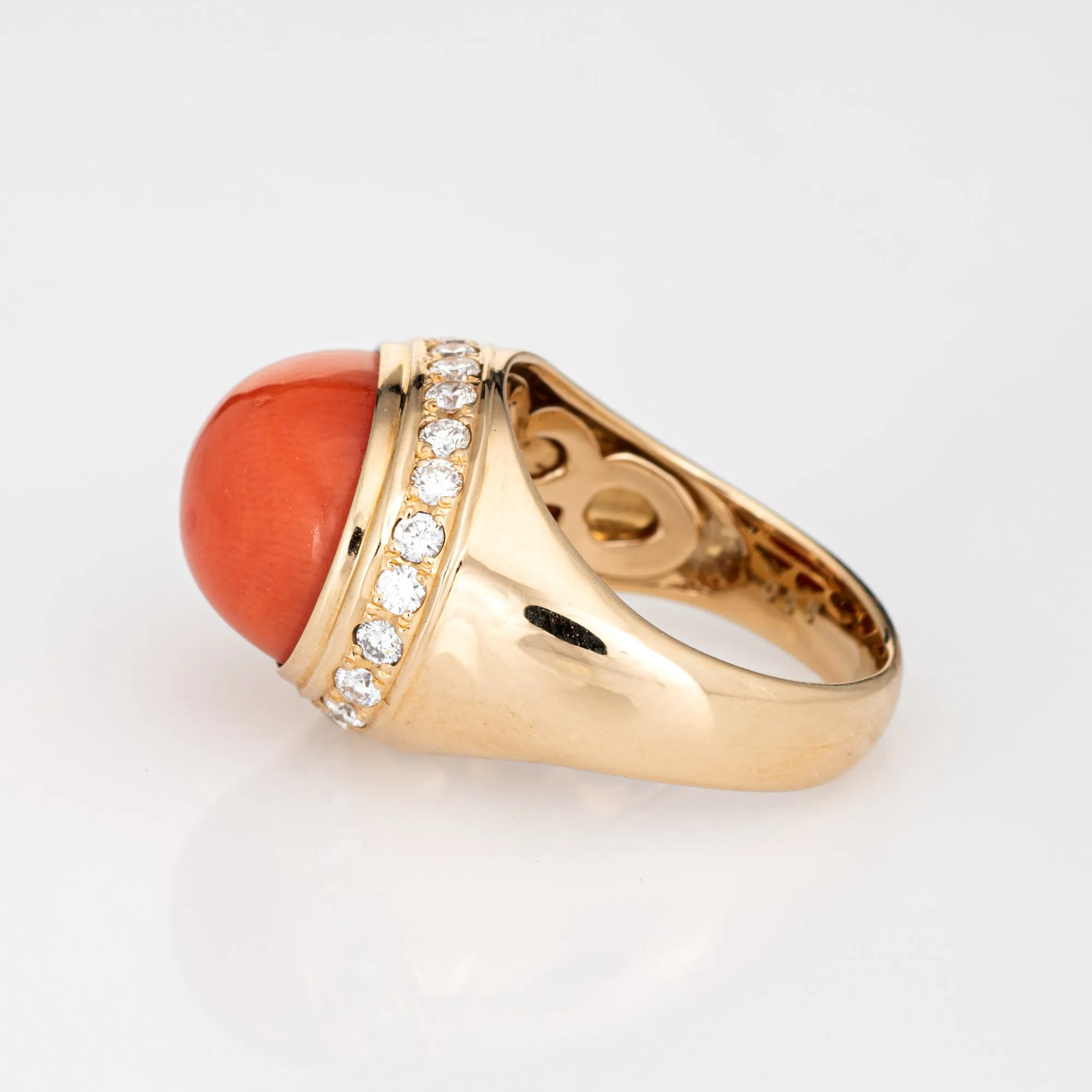 Salmon Coral Diamond Ring Estate 18k Yellow Gold East West Mount Jewelry 5.5