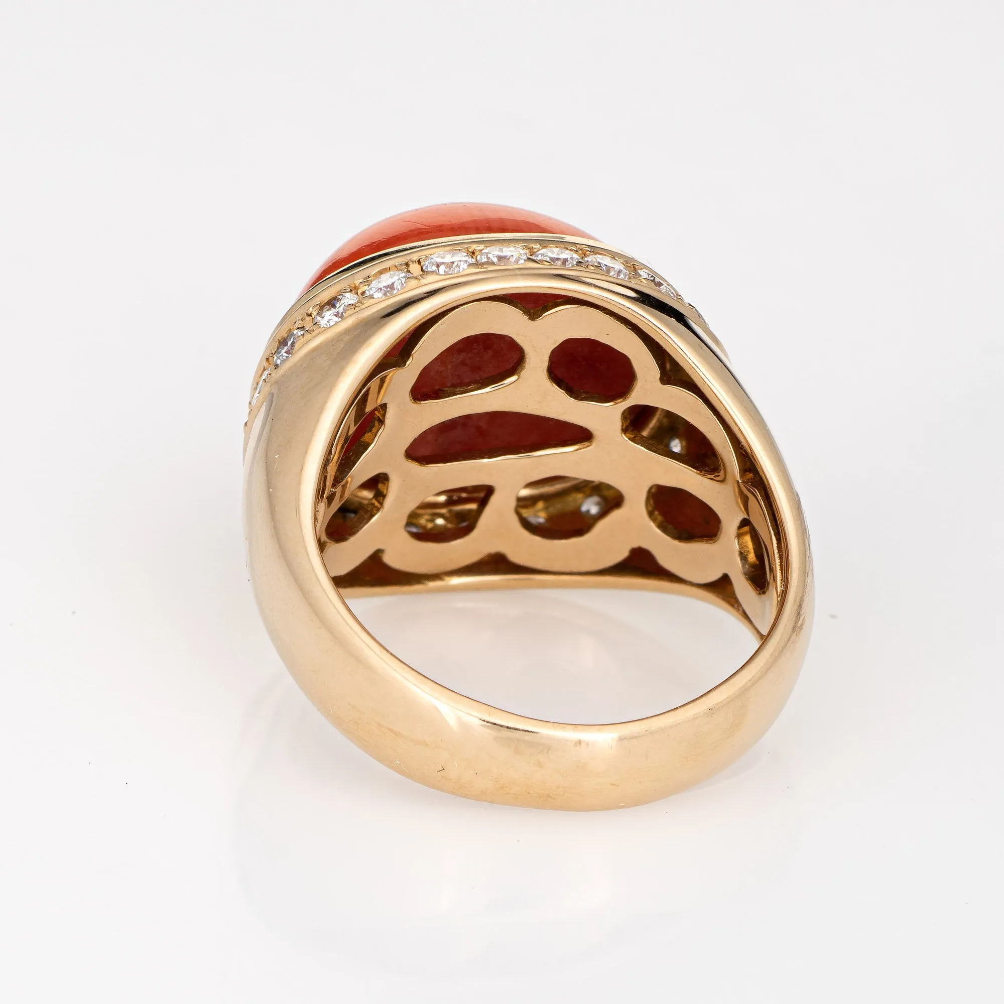 Salmon Coral Diamond Ring Estate 18k Yellow Gold East West Mount Jewelry 5.5