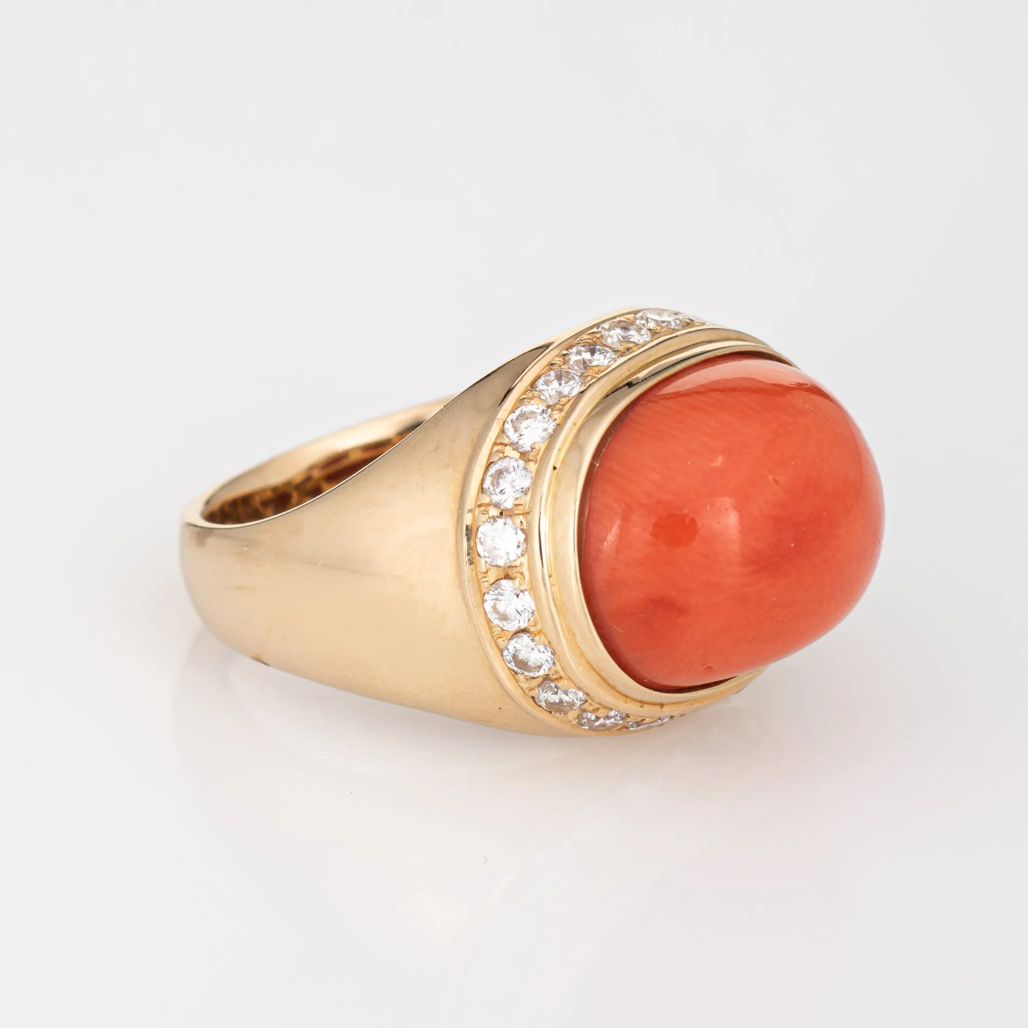Salmon Coral Diamond Ring Estate 18k Yellow Gold East West Mount Jewelry 5.5