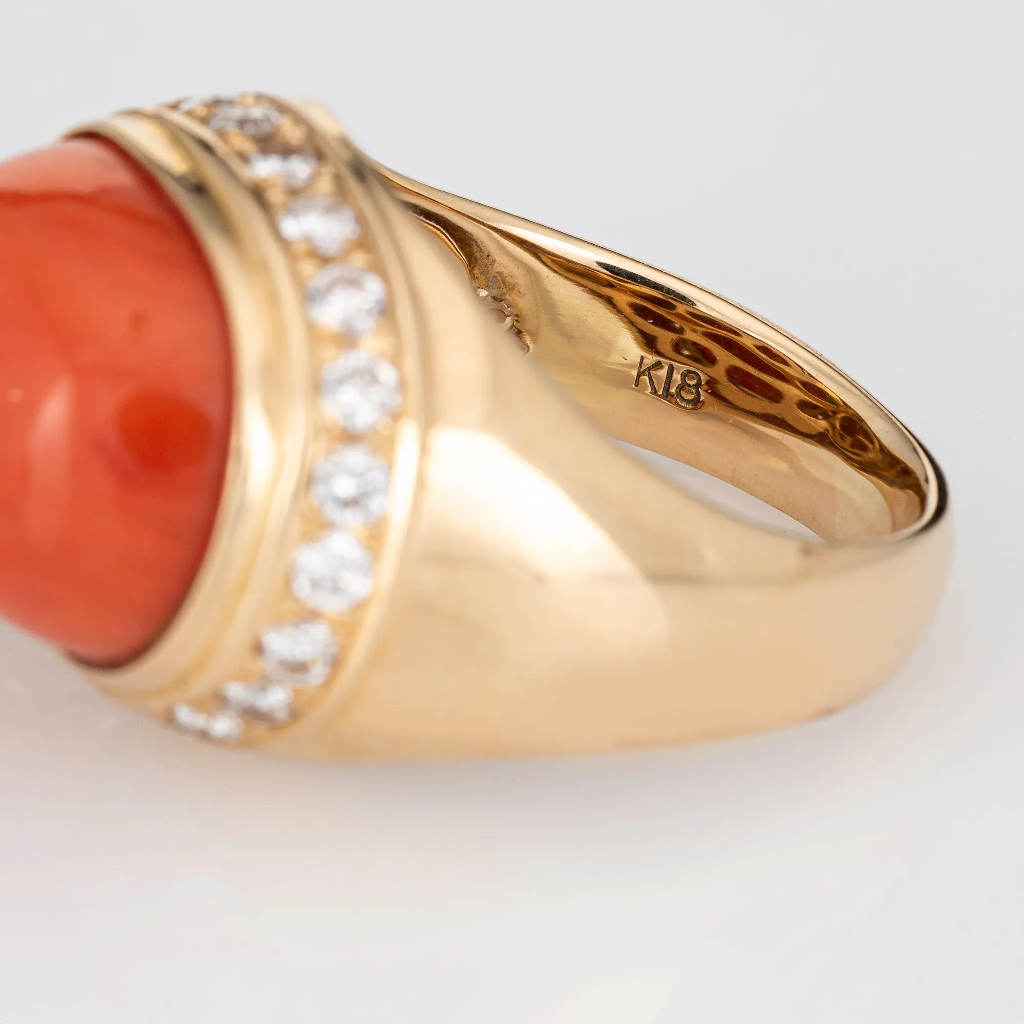 Salmon Coral Diamond Ring Estate 18k Yellow Gold East West Mount Jewelry 5.5