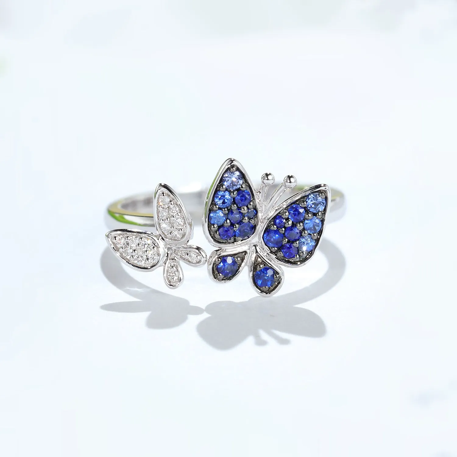 Sapphire and Diamond Two Butterflies Ring