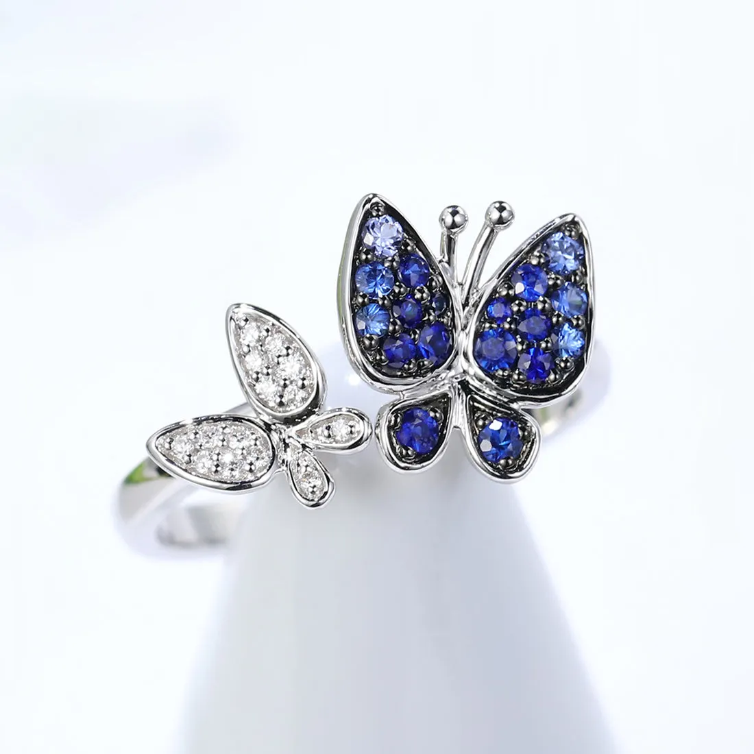 Sapphire and Diamond Two Butterflies Ring