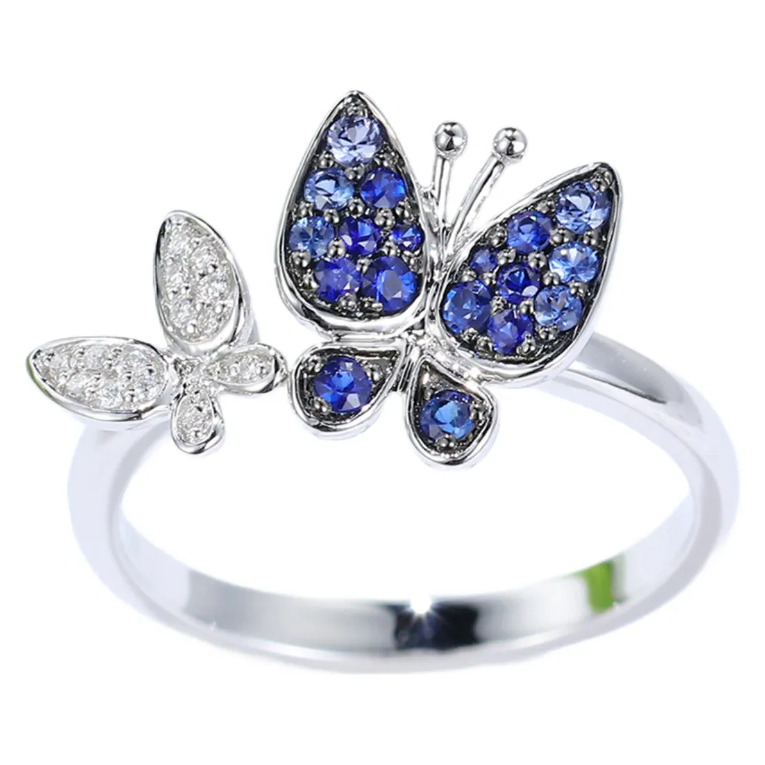 Sapphire and Diamond Two Butterflies Ring