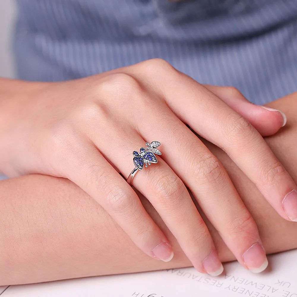 Sapphire and Diamond Two Butterflies Ring
