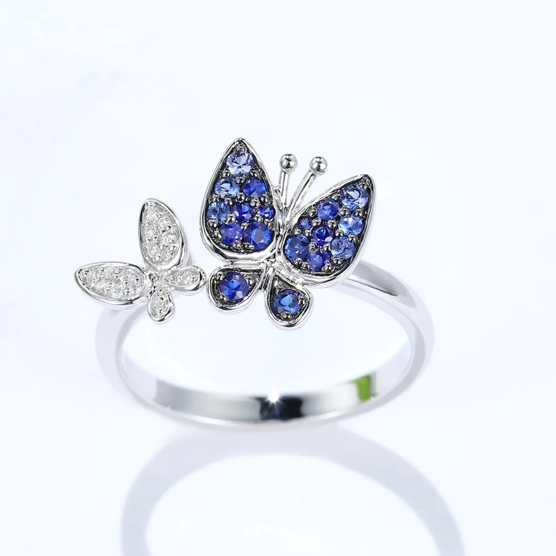 Sapphire and Diamond Two Butterflies Ring