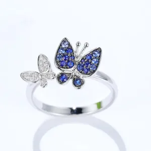 Sapphire and Diamond Two Butterflies Ring
