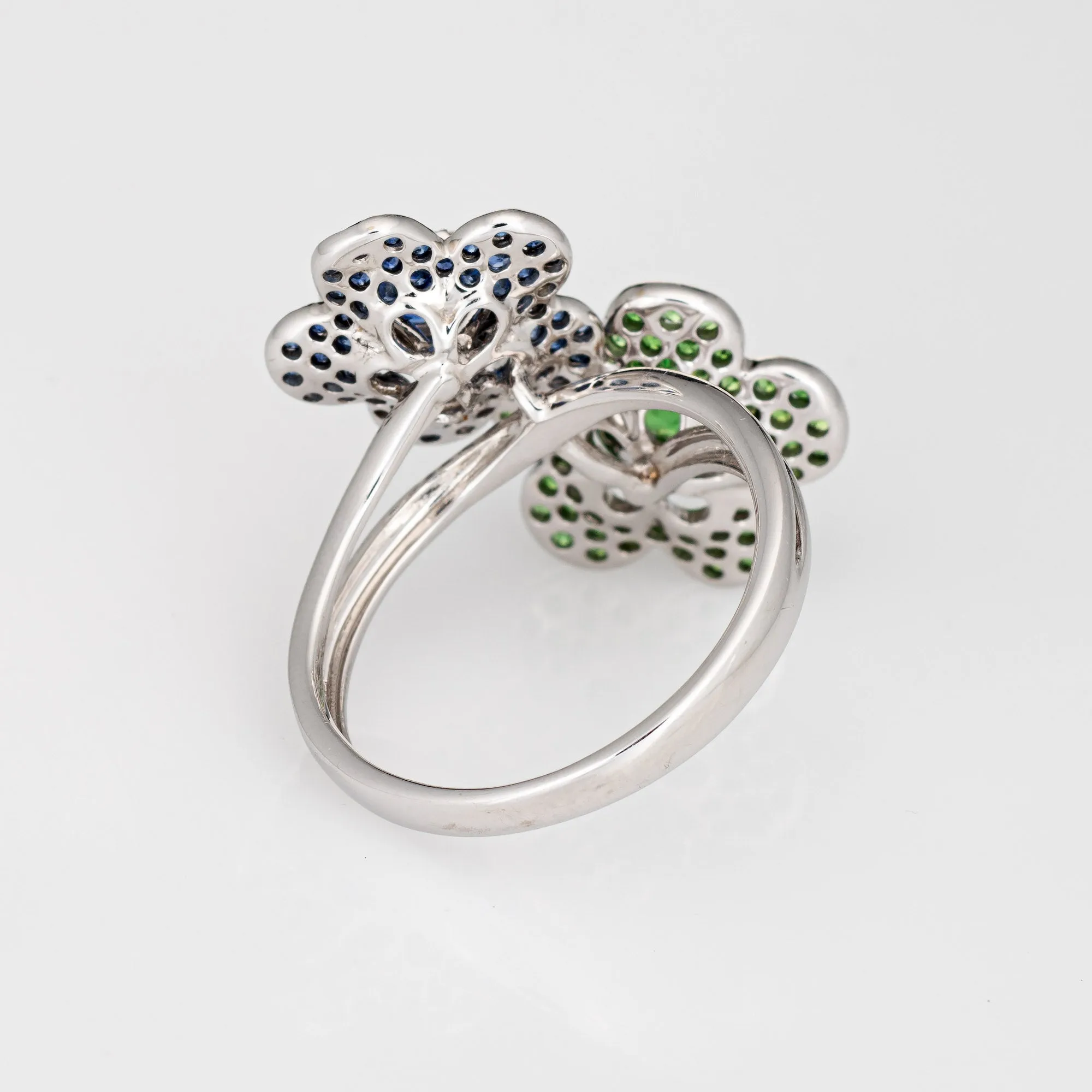 Sapphire Tsavorite Garnet Diamond Ring Moi et Toi 14k White Gold Jewelry 6.5